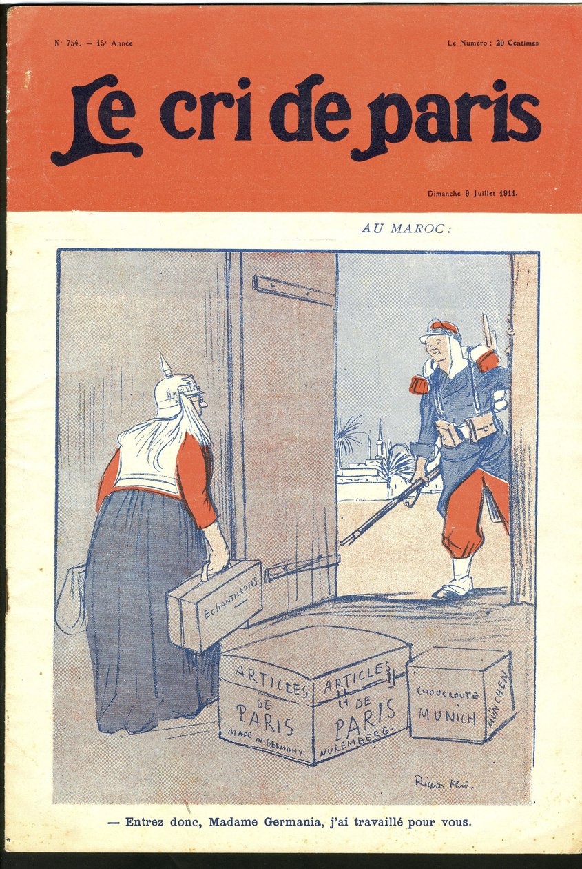 Ilustración de Ricardo Flores (1878-1918) para la Portada de Le Cri de Paris, 09/07/11 - "Entre tan querida señora, he trabajado para usted." - Alemania Prusia, Marruecos, Magreb - Germania de Ricardo Flores