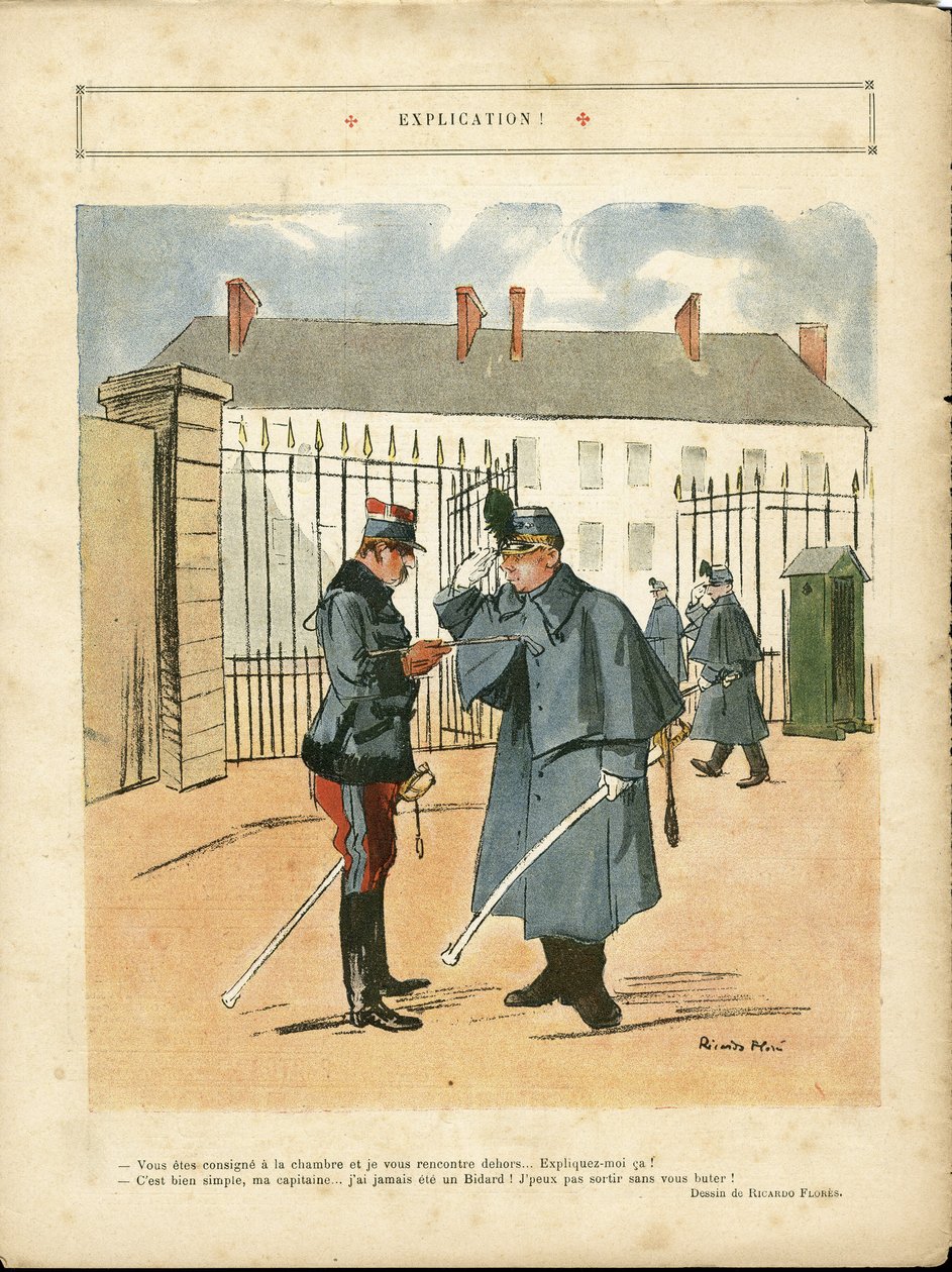 Ilustración de Ricardo Flores (1878-1918) en Le Lire, 23/04/10 - Explicación - Ejército, Barracas de Ricardo Flores