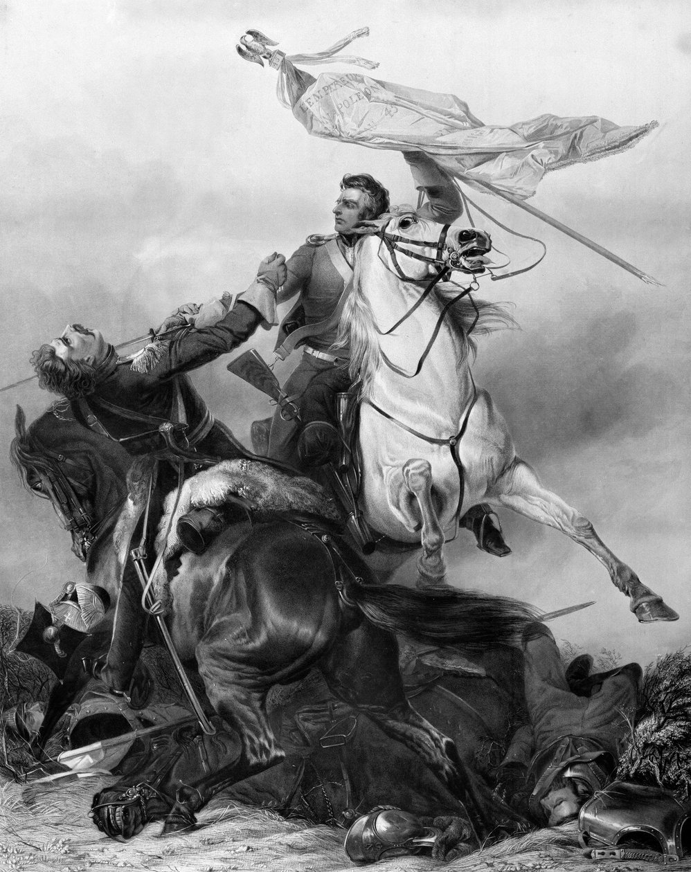 Lucha por el estandarte - El sargento Ewart capturando el águila del 45º Regimiento francés en Waterloo, 1815, después de 1847 de Richard Ansdell