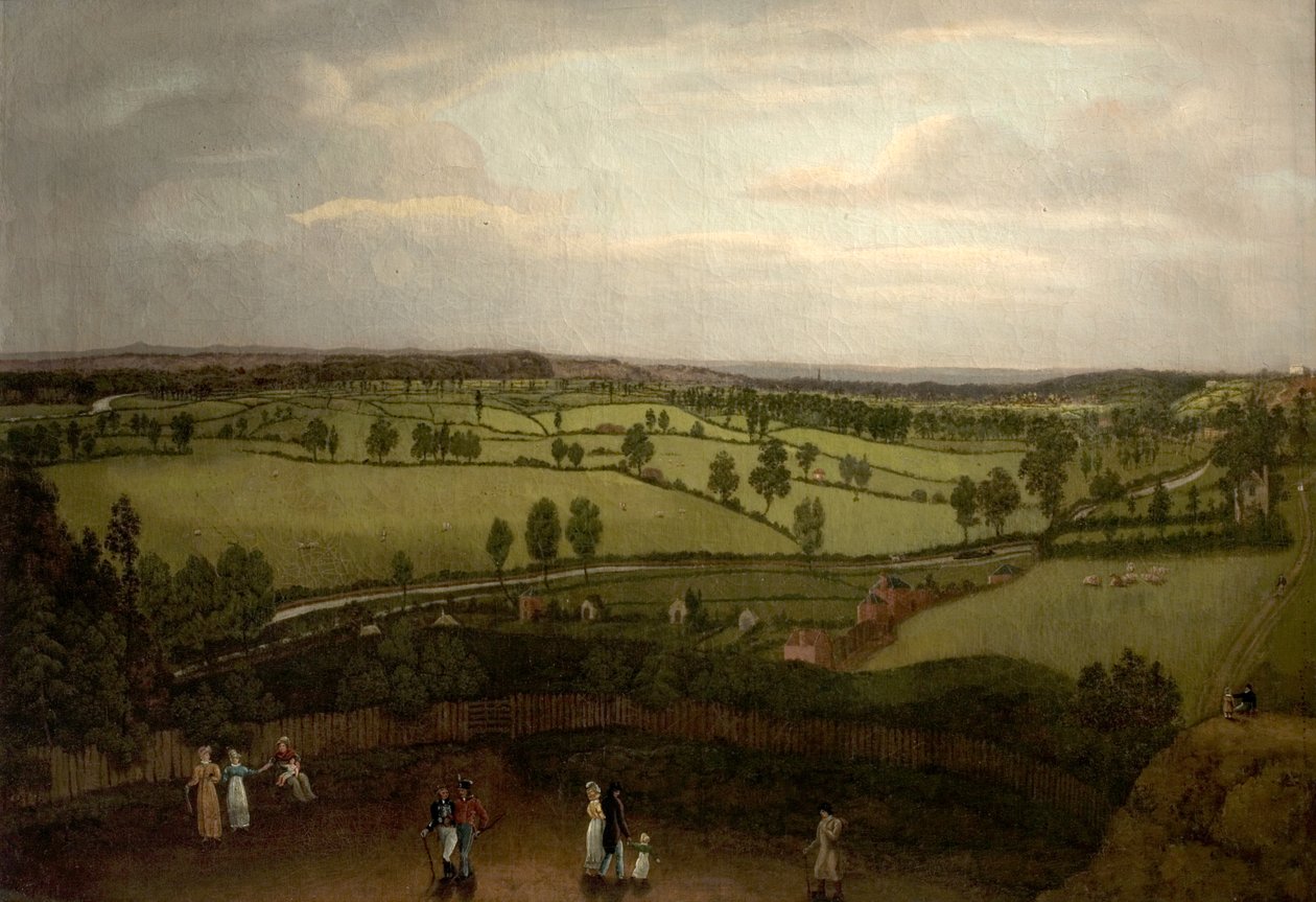 Praderas de Nottingham desde el acantilado de roca, donde Lenton Road se convierte en Park Valley de Richard Bonington