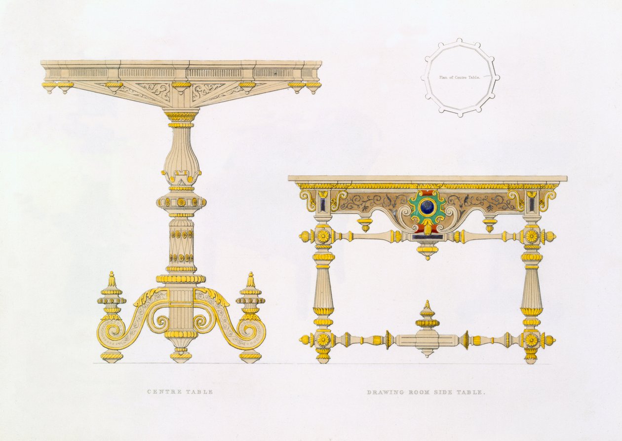Mesa Central y Mesa Lateral de la Sala de Estar, 1833 de Richard Bridgens
