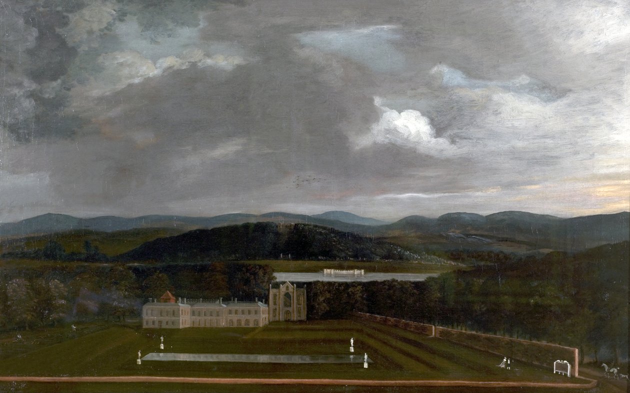 Vista este de la Abadía de Newstead, Nottinghamshire y el Gran Jardín, 1758 de Richard Byron