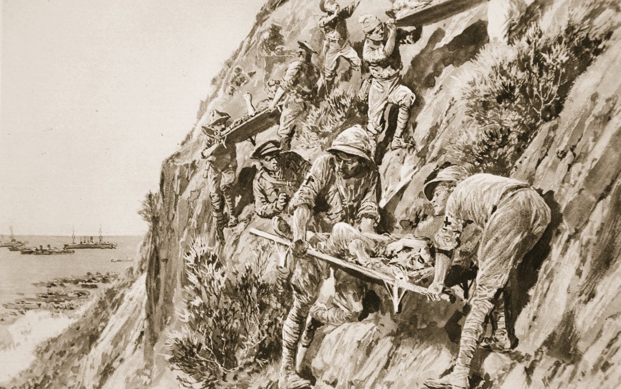 Una hazaña difícil de igualar del R.A.M.C.: bajando heridos por el acantilado durante la Batalla de la Bahía de Suvla en los Dardanelos, de 