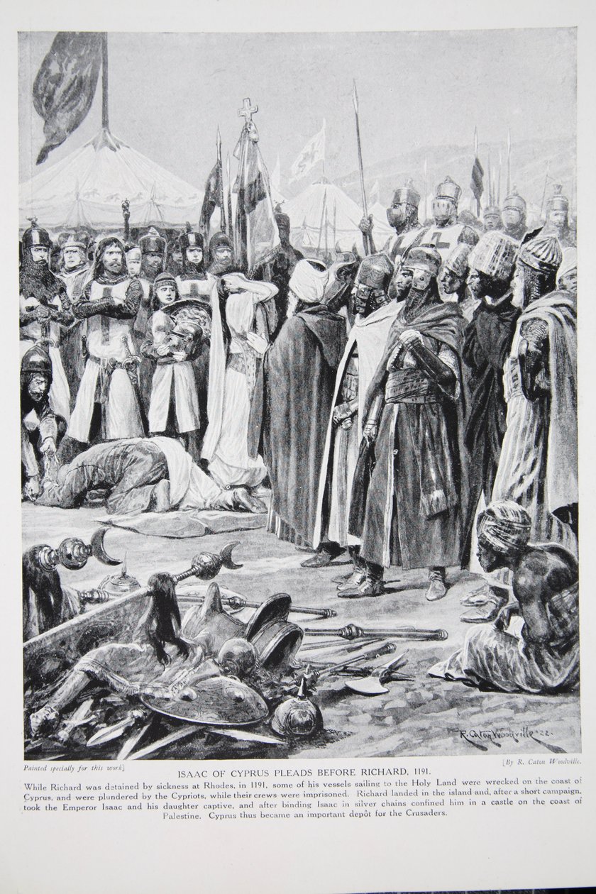 Isaac de Chipre suplica ante Ricardo, 1191, ilustración de 