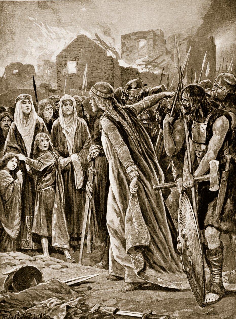 Prisioneros ante Ethelfled después del asalto a Brecon, ilustración de 