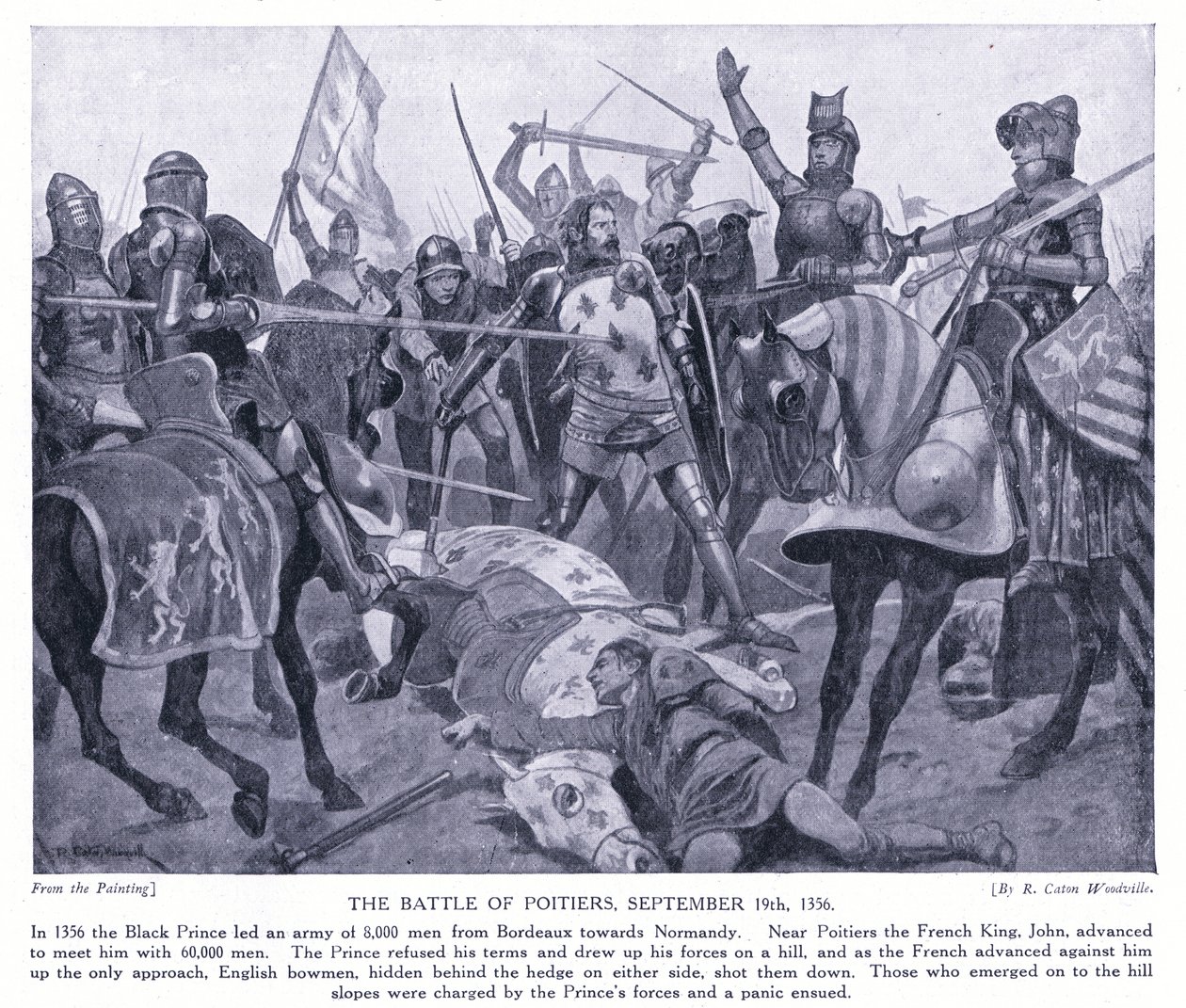 La batalla de Poitiers AD1356, años 1920 de Richard Caton Woodville junior