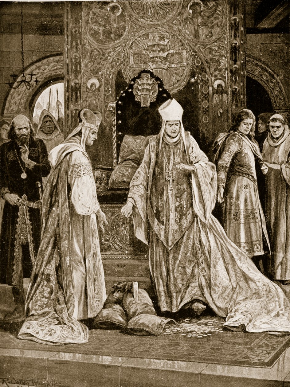 El legado papal pisotea el tributo de Juan, ilustración de 