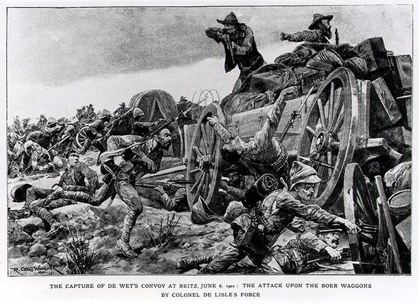 La captura del convoy de de Wet en Reitz, 6 de junio de 1901. El ataque a los vagones bóer por la fuerza del coronel de Lisle de Richard Caton II Woodville