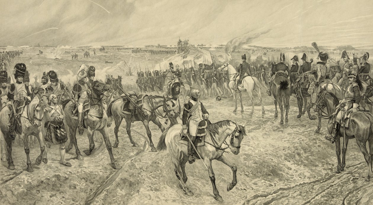 Napoleón I con su Guardia Vieja en Waterloo, grabado por Jules Jacquet (1841-1913) de Richard Caton Woodville