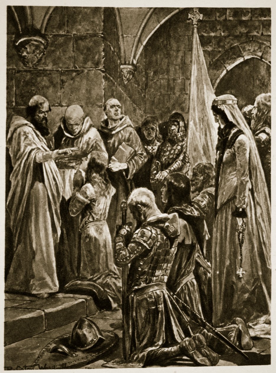 La unción de Eduardo el Mártir en su coronación por San Dunstan en Kingston-on-Thames de Richard Caton Woodville