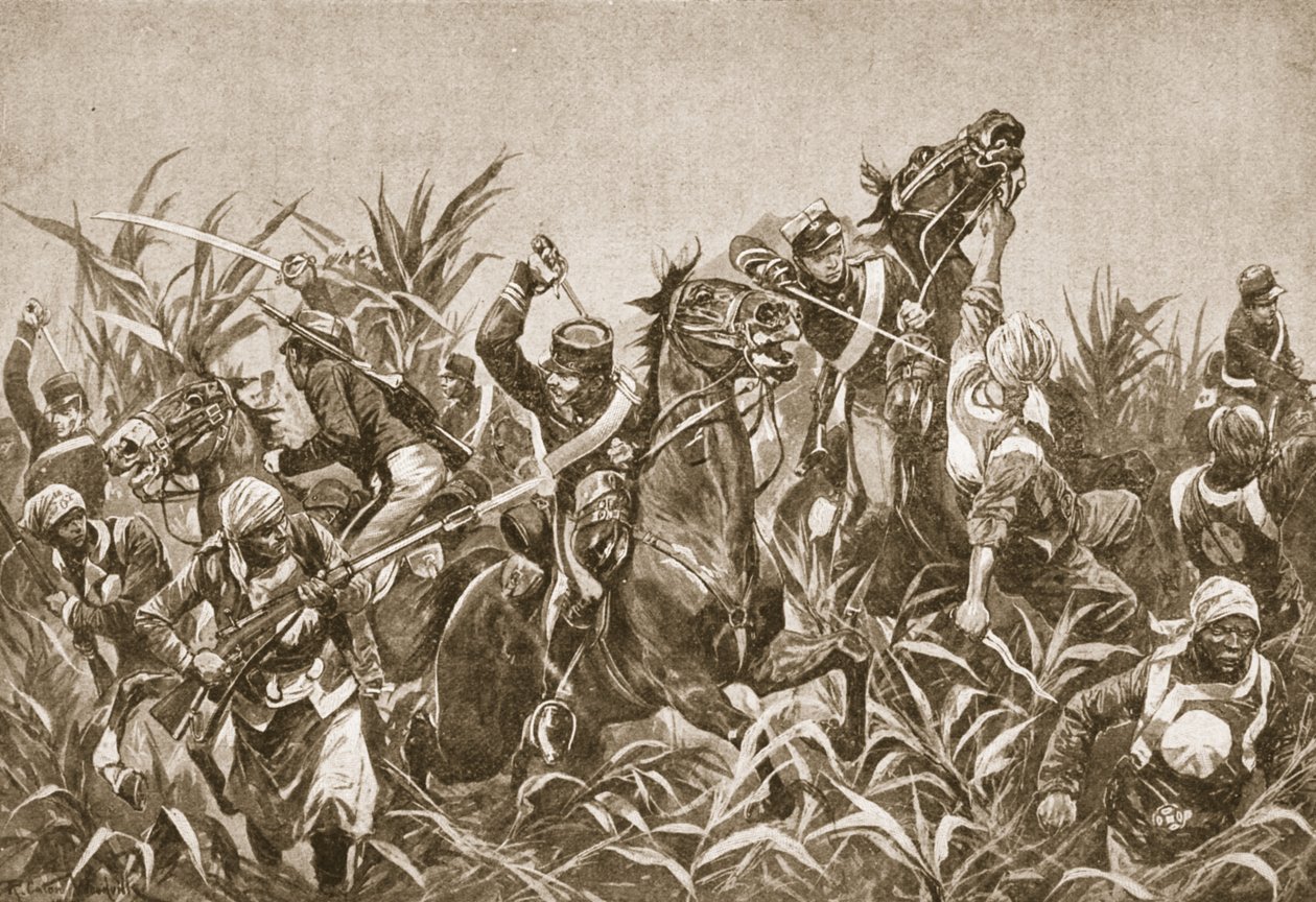 La lucha alrededor de Tientsin: Carga de la Caballería Japonesa, ilustración de 