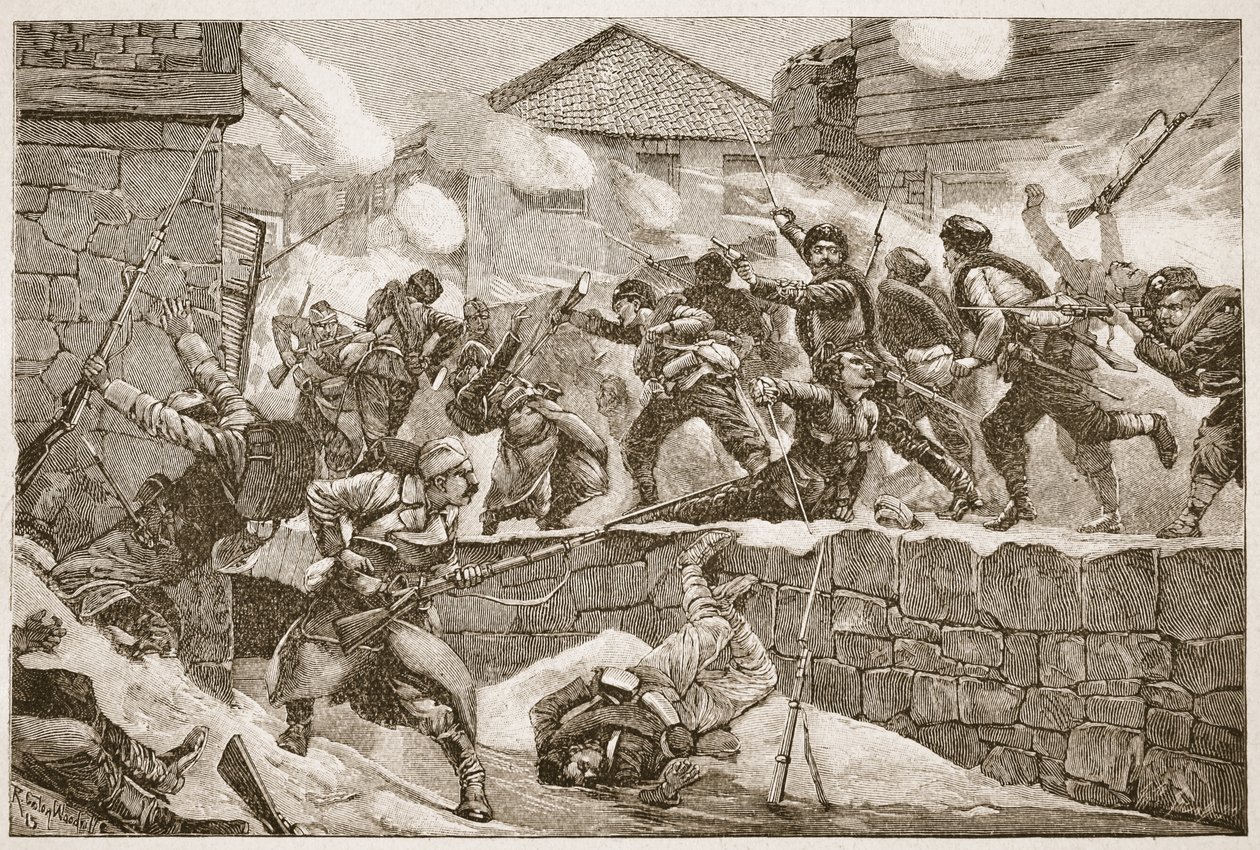 El grueso de la columna búlgara hizo un asalto audaz sobre la ciudad, ilustración de 
