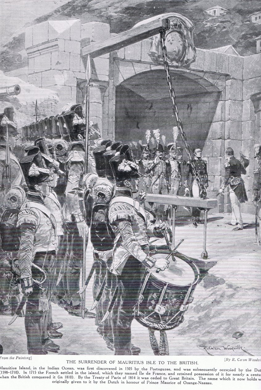 La rendición de la Isla Mauricio a los británicos en 1810, ilustración de 