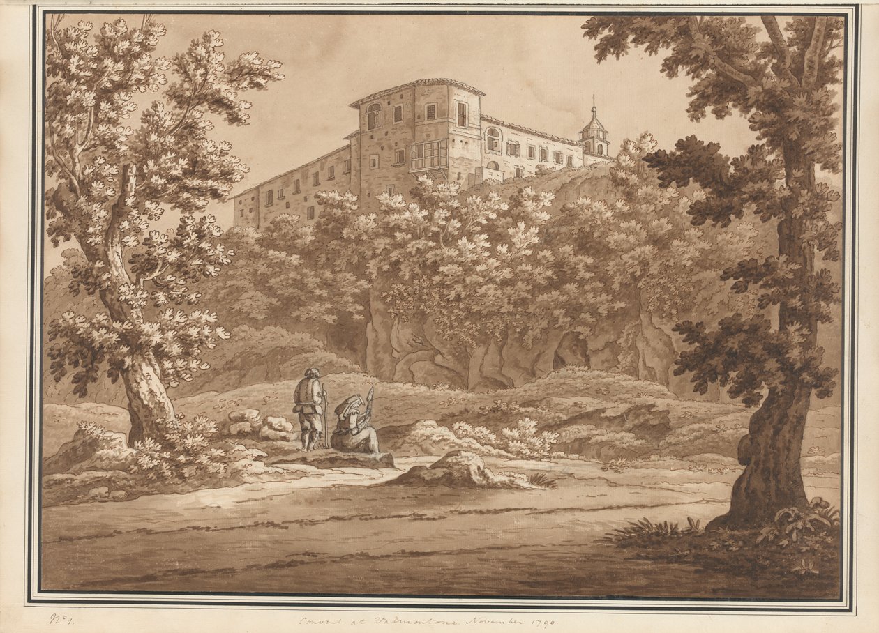 Convento en Valmontone, de un volumen de 66 vistas dibujadas de la naturaleza en los alrededores de Roma y Abruzzo, noviembre de 1790 de Richard Colt Hoare