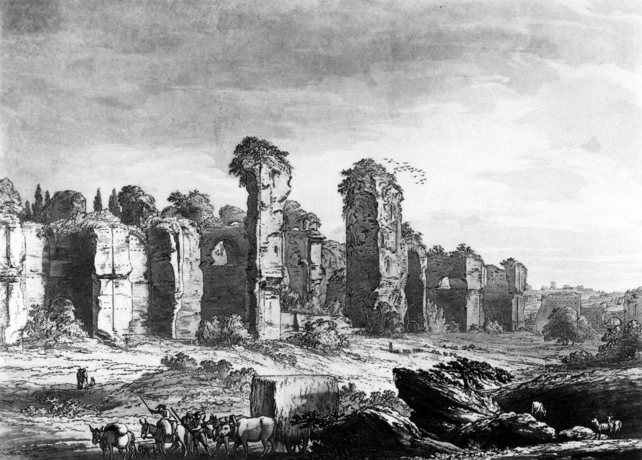 Vista de los Restos de los Baños de Caracalla, tomada desde el Jardín de los Jesuitas, Roma, c.1778 de Richard, the Elder Cooper
