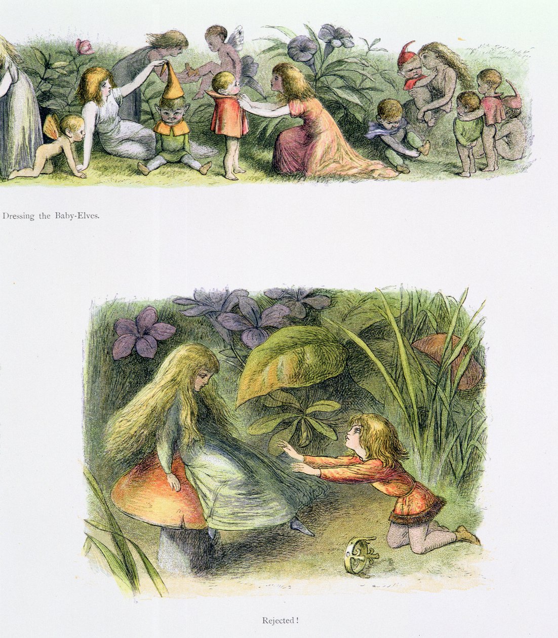 Vestir a los bebés elfos, y ¡Rechazado!, ilustraciones de 