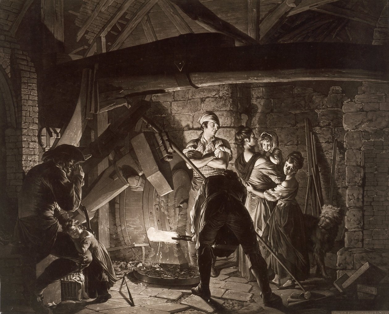 Una Forja de Hierro, después de Joseph Wright de Derby de Richard Earlom