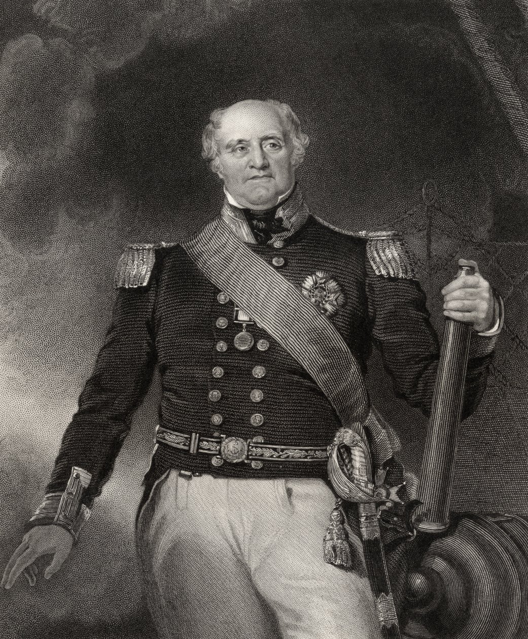 Sir Thomas Masterman Hardy, grabado por H. Robinson, de 