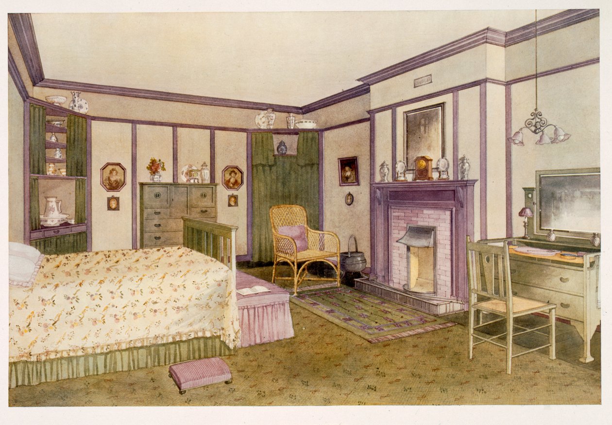 Dormitorio verde y malva de Richard Goulburn Lovell