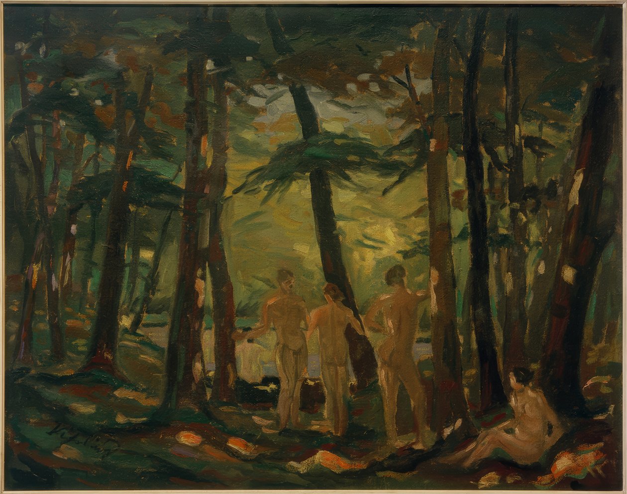Paisaje forestal con bañistas de Richard Kissling