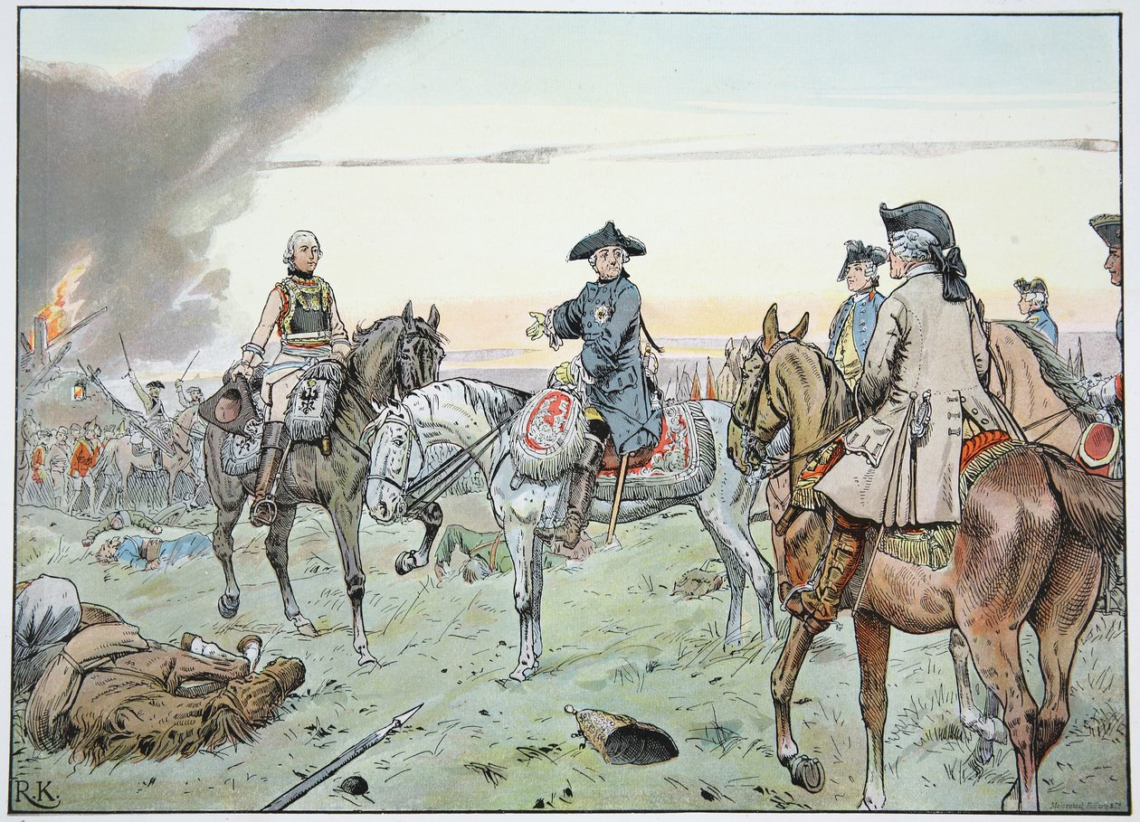 Federico y Seydlitz en la Batalla de Zorndorf el 25 de agosto de 1758 de Richard Knoetel