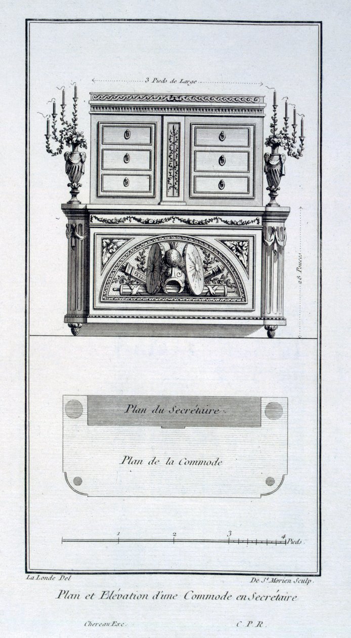 Diseño para una cómoda y gabinete secretaire, de 