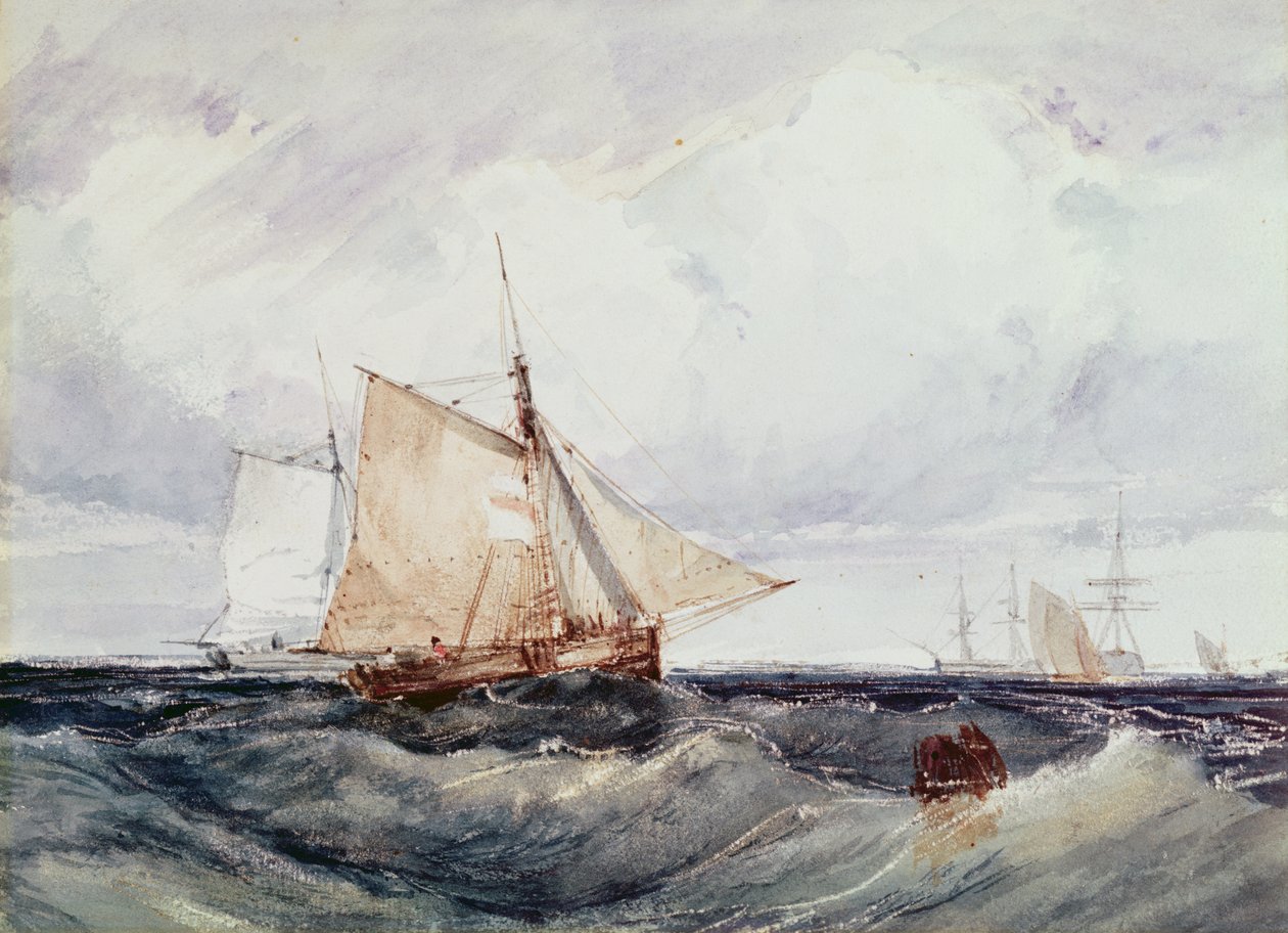 Un cúter y otros barcos en una fuerte brisa de Richard Parkes Bonington