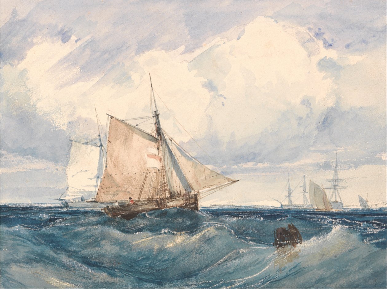 Un Cortador y otros barcos en una Brisa de Richard Parkes Bonington