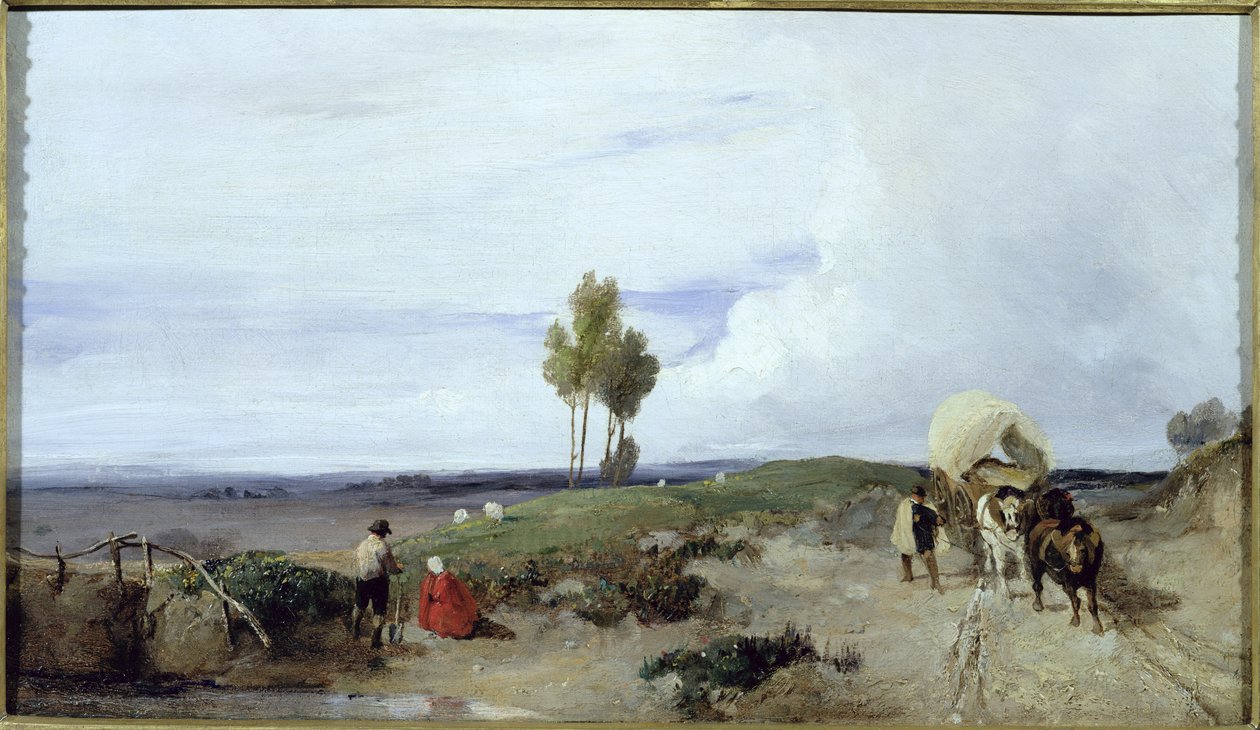 Un vado en el camino de Boulogne a París, mirando hacia St. Omer, c.1824 de Richard Parkes Bonington