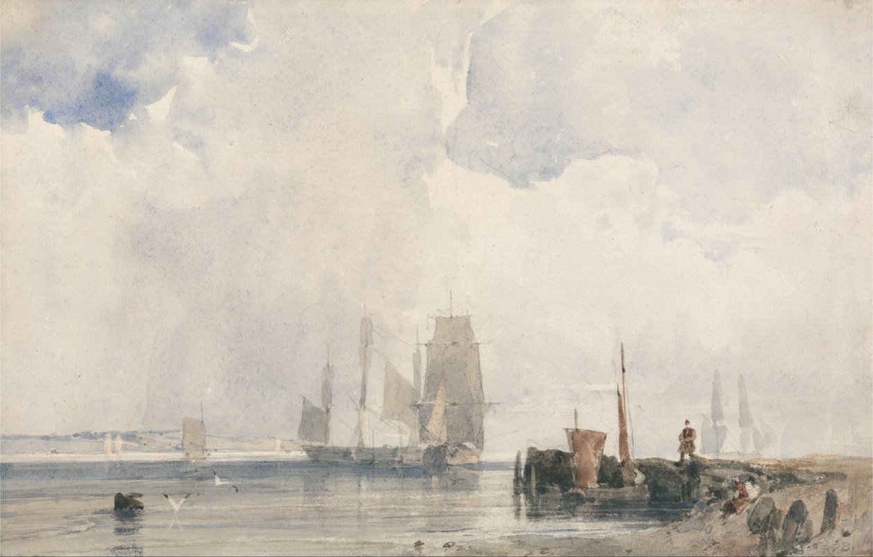 Embarcaciones en un estuario, probablemente cerca de Quilleboeuf de Richard Parkes Bonington