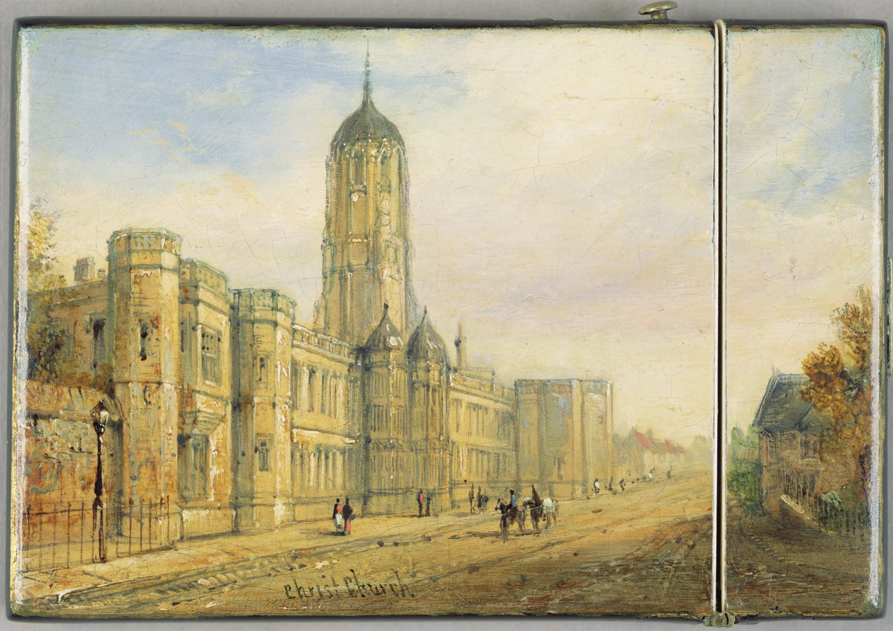 Estuche de tarjeta victoriano, con una escena de Christ Church, Oxford y Tom Tower de Richard Phene and Benjamin W. Spiers