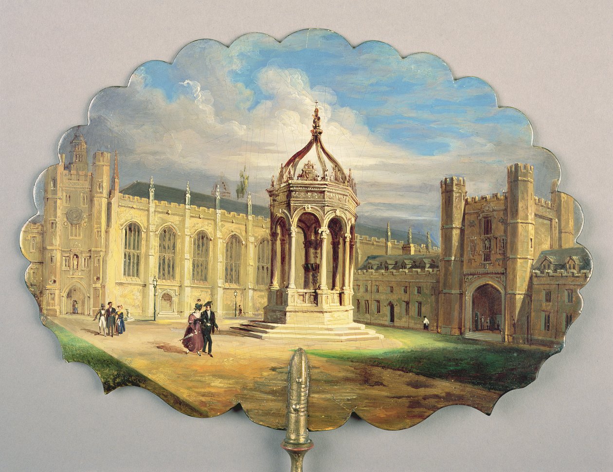 Pantalla victoriana, con una escena de la fuente en el Gran Patio del Trinity College, Cambridge de Richard Phene and Benjamin W. Spiers