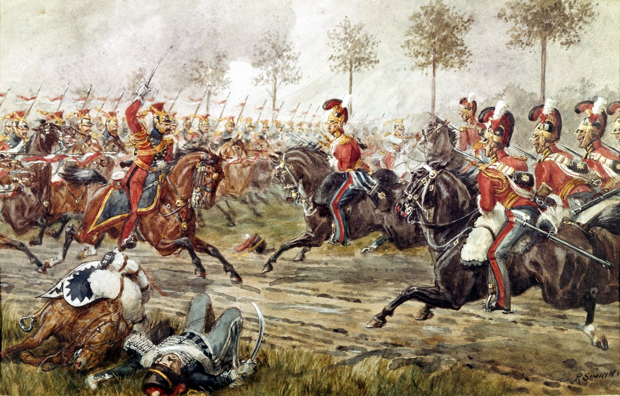 Carga de los 1ros Guardias de Vida en Genappe, 17 de junio de 1815, c.1890 de Richard Simkin