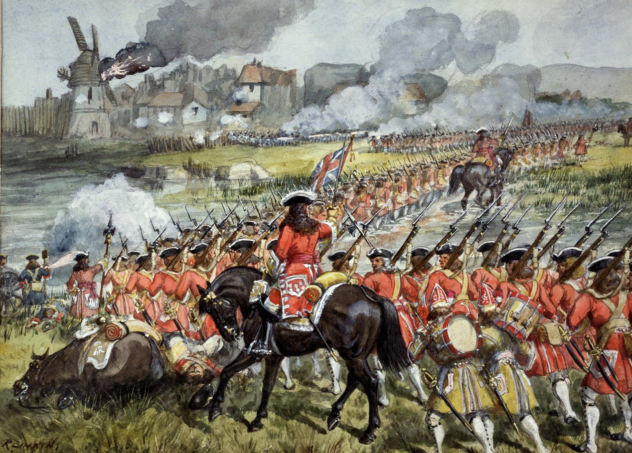 El 16º Regimiento de Infantería en Blenheim, 13 de agosto de 1704, c.1900 de Richard Simkin