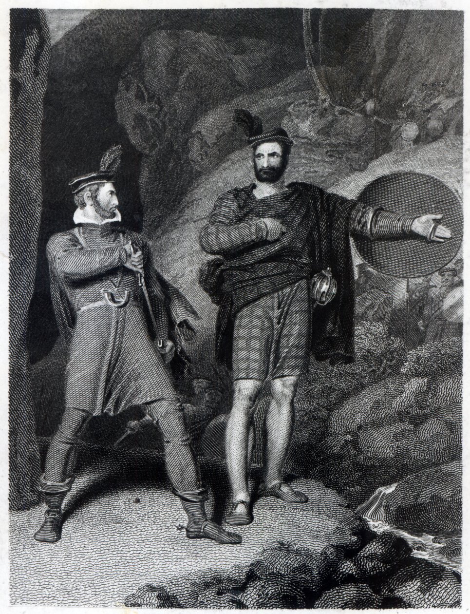 Roderick Dhu y un clanesman, de 