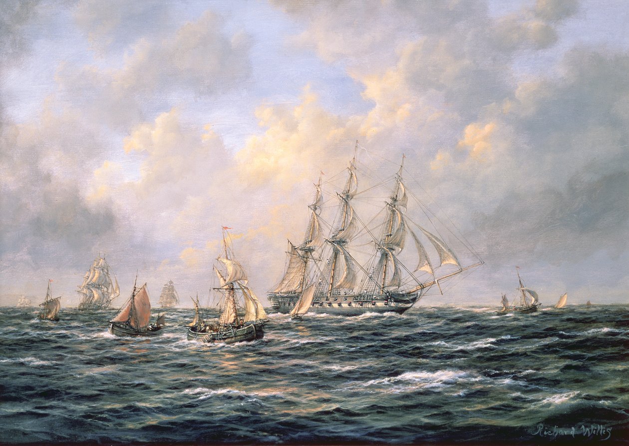 Convoy de barcos de la Compañía de las Indias Orientales entre barcos de pesca de Richard Willis