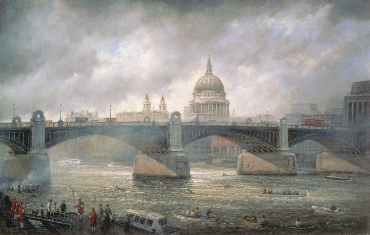 Catedral de San Pablo desde la Ribera de Southwark, Carrera de Doggett Coat and Badge en Progreso de Richard Willis