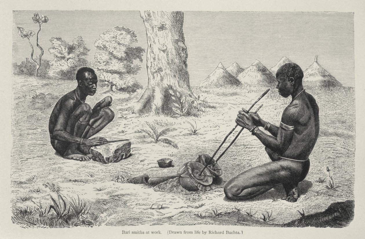 Herreros Baro Trabajando, de La Historia de la Humanidad por el Prof. Friedrich Ratzel, pub. en 1904 de Richard Buchta