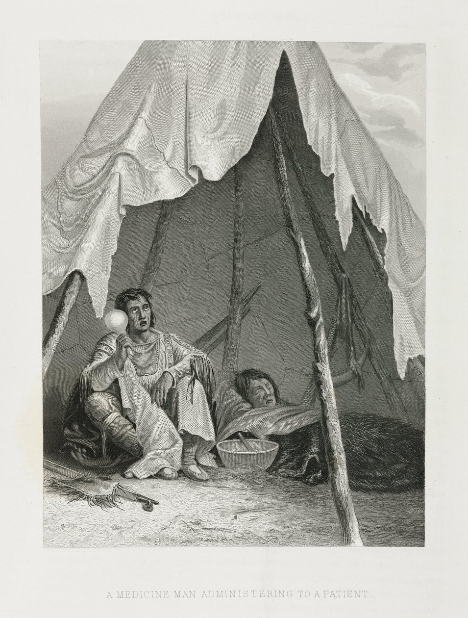 Un curandero atendiendo a un paciente, América del Norte de John Pardon
