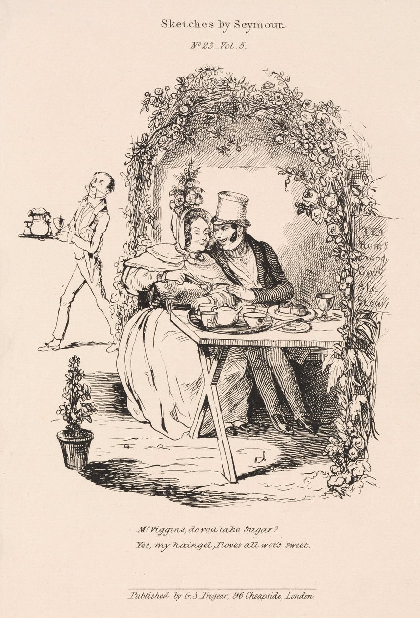 Escena de cortejo en el jardín de una casa de té rural de John Pardon