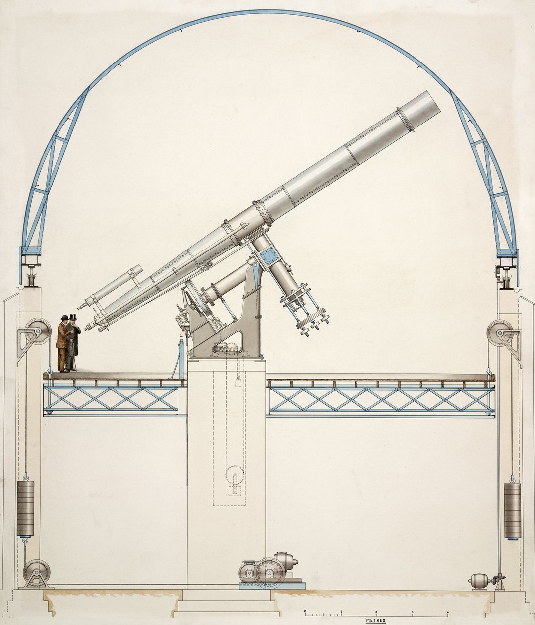 Telescopio refractor montado ecuatorialmente con cúpula de John Pardon