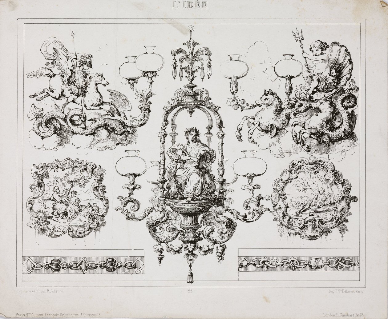Candelabros de gas o aceite, París, Francia, c 1860 de John Pardon