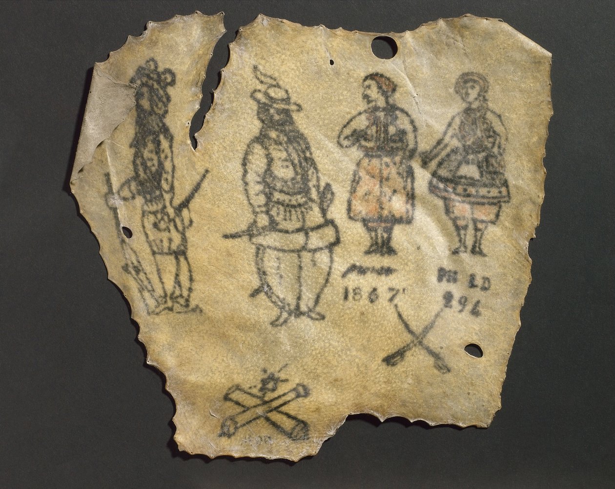 Piel humana tatuada con figuras, probablemente francesa de John Pardon