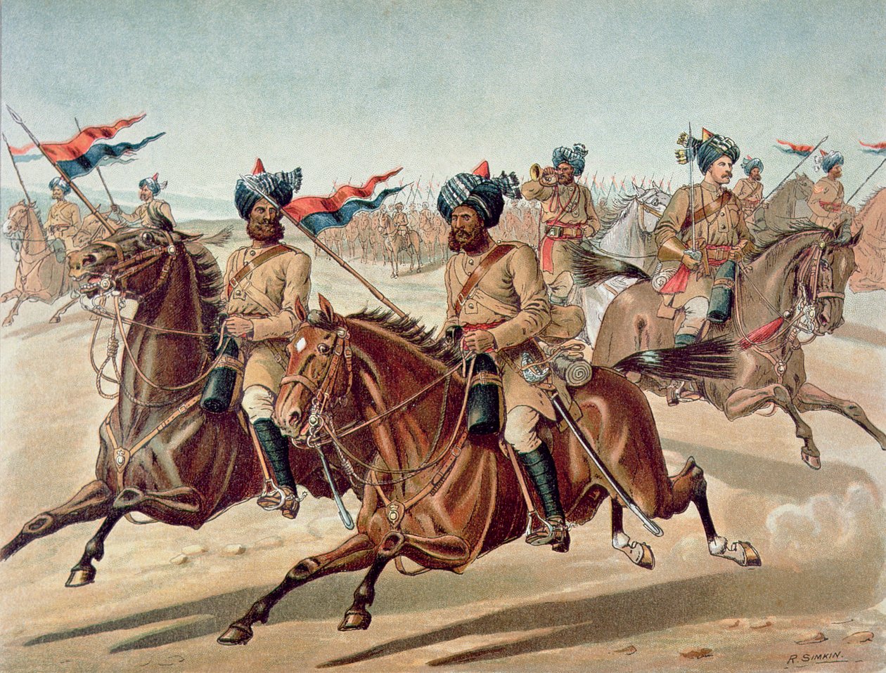 Exploradores del 10º de Lanceros de Bengala (Kit de Servicio de Campo), el Ejército Anglo-Indio de la década de 1880 de Richard (after) Simkin