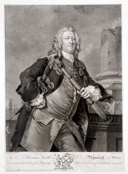 Retrato del Almirante Thomas Smith, Vicealmirante de la Flota Blanca, grabado por John Faber, 1746 de Richard (after) Wilson