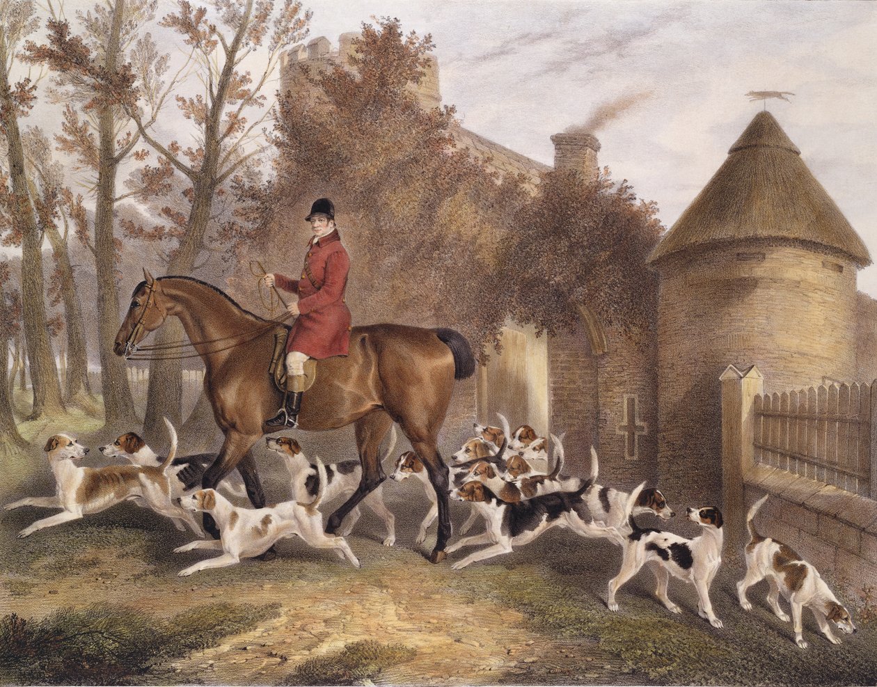W. Sebright, Cazador de los Sabuesos de Milton, grabado por J.W. Giles, 1839 de Richard Barrett Davis
