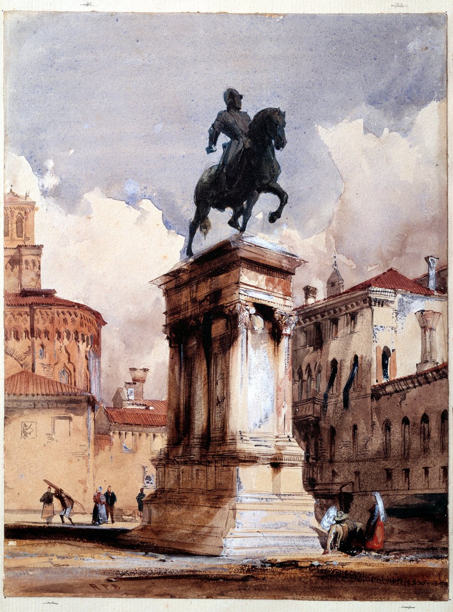 Estatua ecuestre de Colleoni de Verrocchio en Venecia, plaza de la iglesia de San Giovanni y Paolo. Acuarela de Richard Parkes Bonington (1801-1828) de Richard Bonington