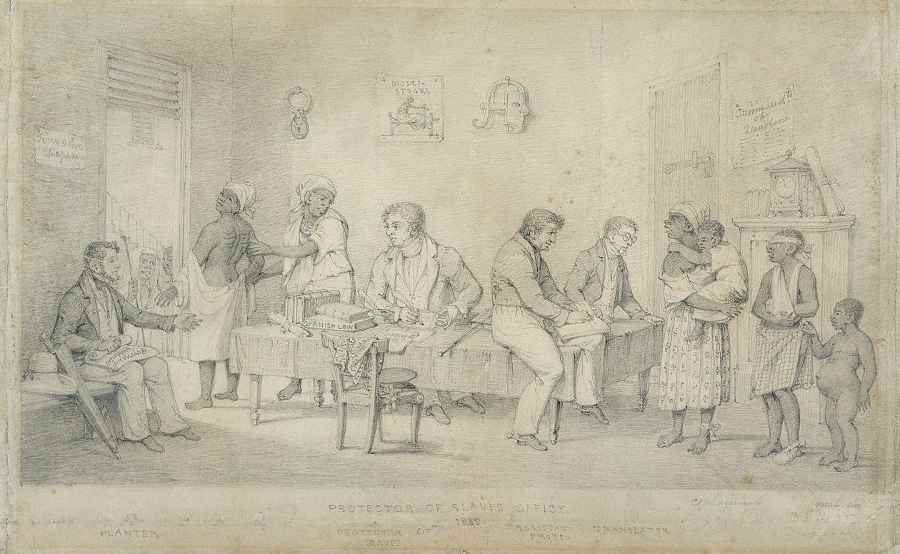 Oficina del Protector de los Esclavos, Trinidad, c.1833 (grafito sobre papel de estambre) de Richard Bridgens