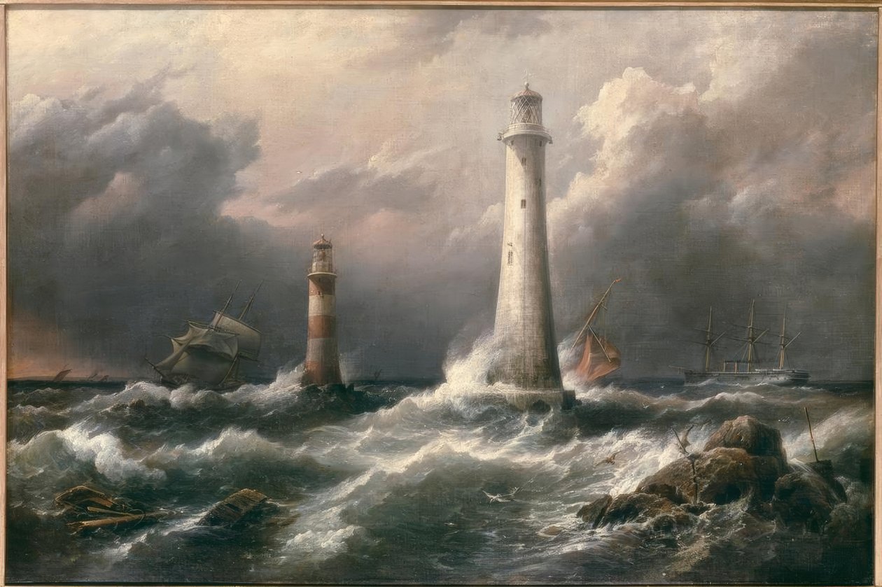 H.M.S. Lord Warden frente a los faros de Eddystone de Richard Brydges Beechey