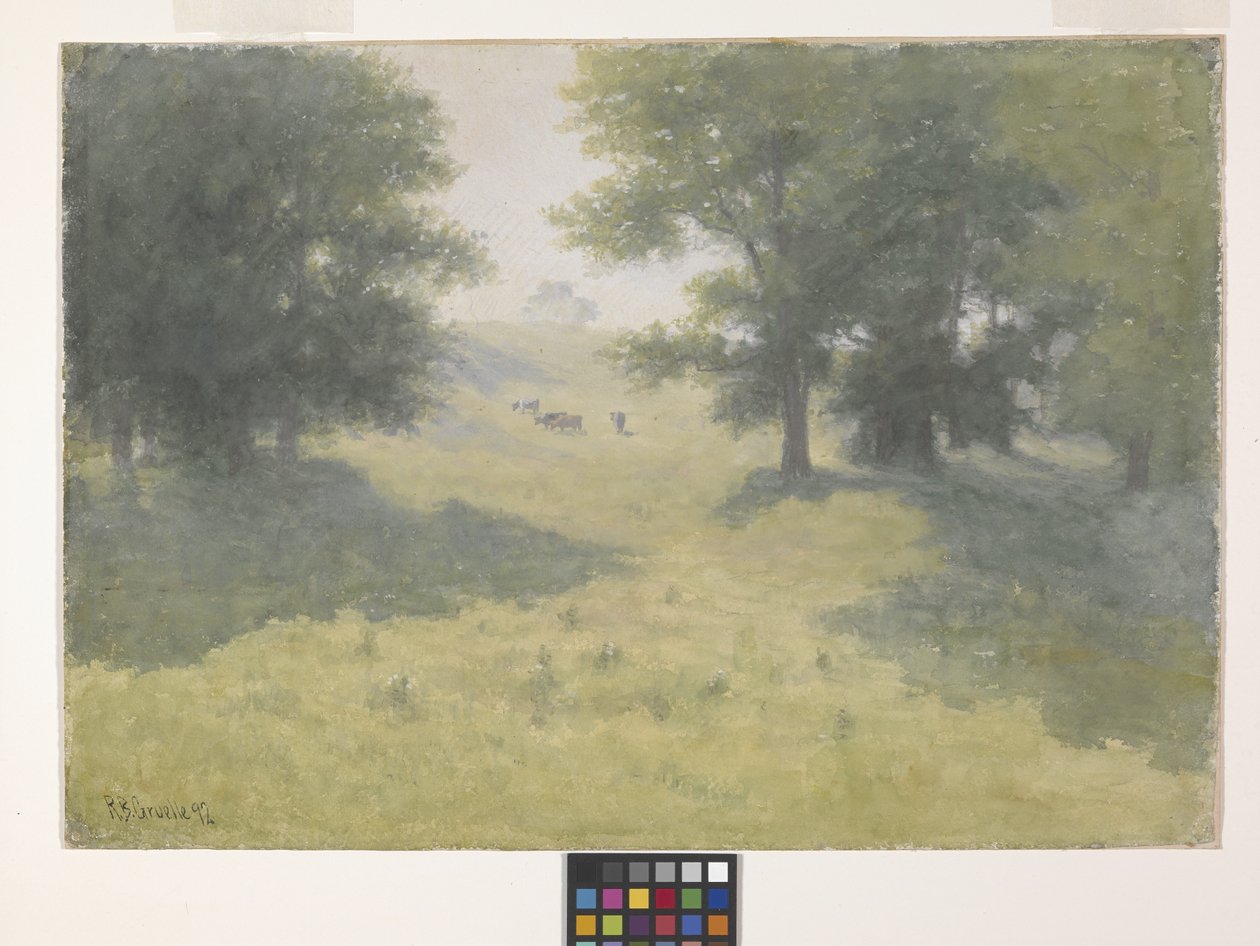 Paisaje con vacas y ladera (acuarela sobre papel blanco) de Richard Buckner Gruelle